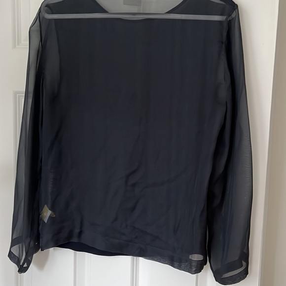 Dries Van Noten Navy Blue Cotton Top W/ Sheer Silk Sleeves & Back Size M - Picture 4 of 5